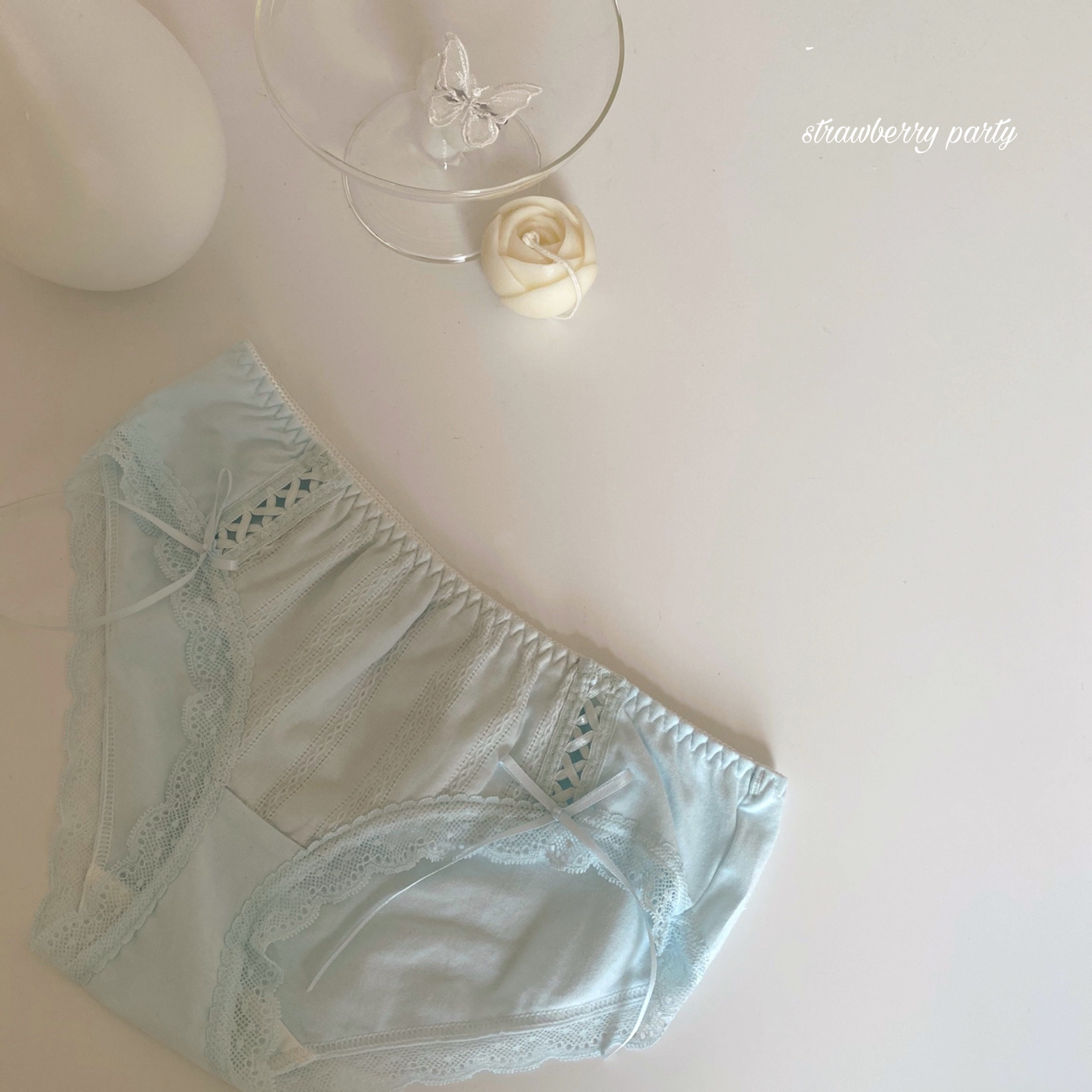 Sea breeze ~ gentle ribbon bow fresh girl underwear cotton lace sexy little cute 3 pieces