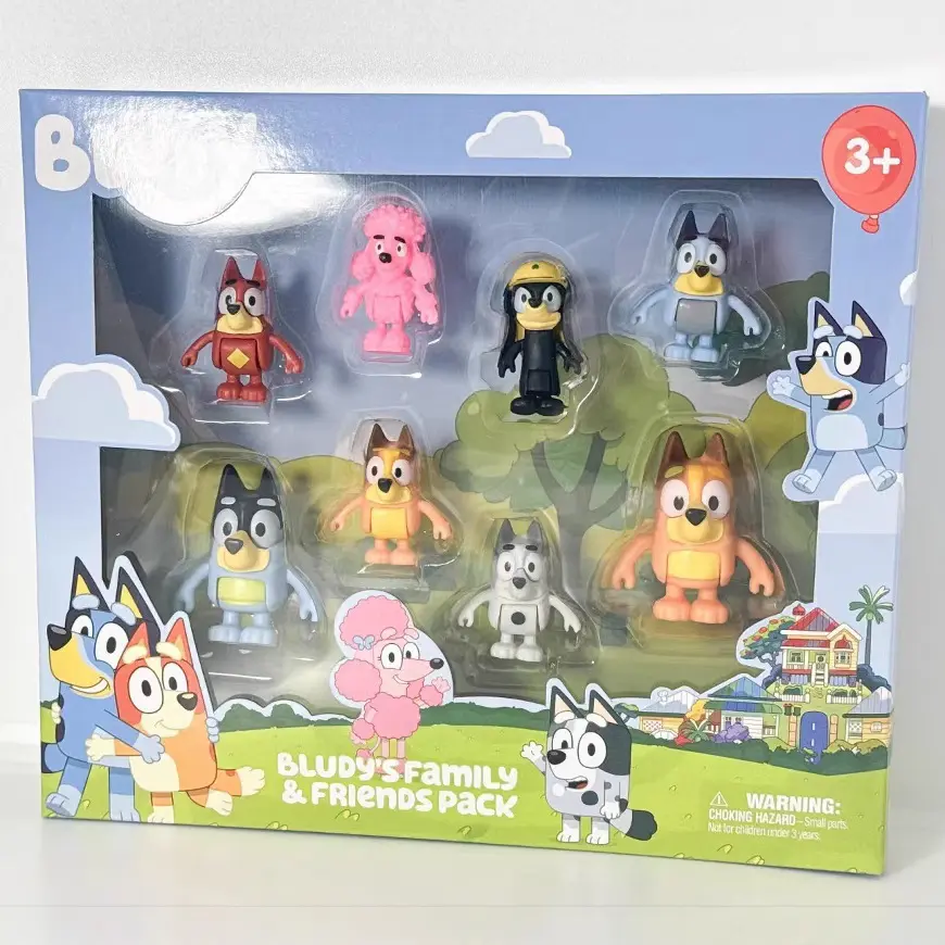 新商品：ブルーイ一家のモデルフィギュア、子犬のビンゴ付き、関節可動式、子供のごっこ遊び用人形玩具。