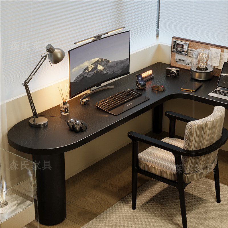 Solid Wood Window-Side Home Study Desk, Nordic Corner L-Shaped Computer Desk, Bedroom Corner Black Office Desk Solid Wood Window-Side Home Study Desk, Nordic Corner L-Shaped Computer Desk, Bedroom Corner Black Office Desk