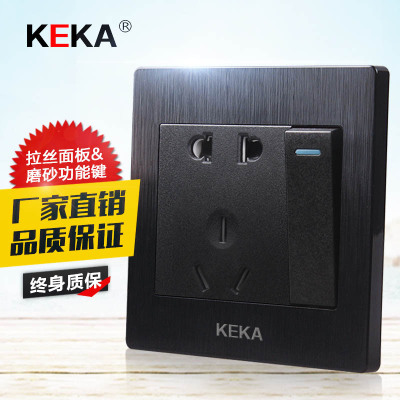 Black wire drawing single open double cut with switch five holes switch socket panel open double cut five holes can be single control