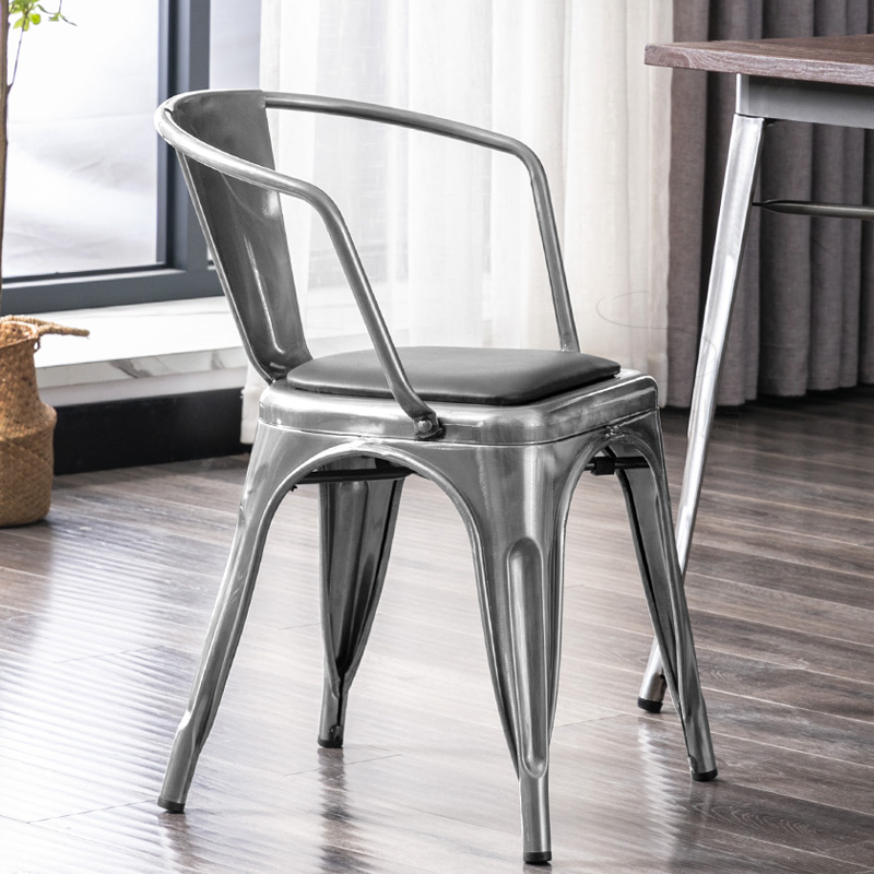 Background Iron Chair with armrestaurant Simple industrial wind metal backback chair restaurantRestaurant stainless steel dining table and chair