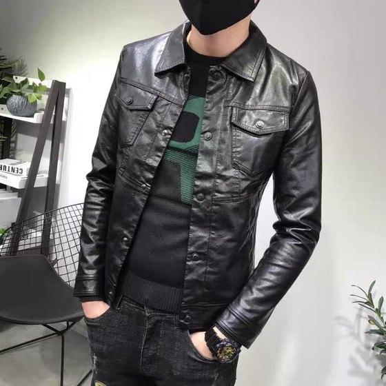 翻领皮衣经典百搭潮男春秋新韩版修身拉链休闲夹克社会人网红青年