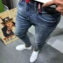 Dòng đàn ông mùa hè mới tự tu retro chân cũ chín điểm quần jeans nam xã hội nhanh tay đỏ nổ quần nam Cao bồi