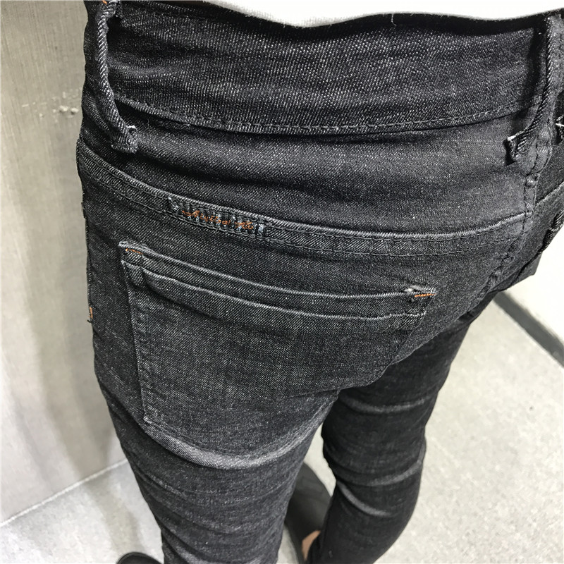 Dòng chữ nam mùa thu đông mới phiên bản Hàn Quốc của kiểu tự thêu retro cũ thêu chân đen quần jeans nhóm xã hội tay nhanh màu đỏ phong cách thời trang nam