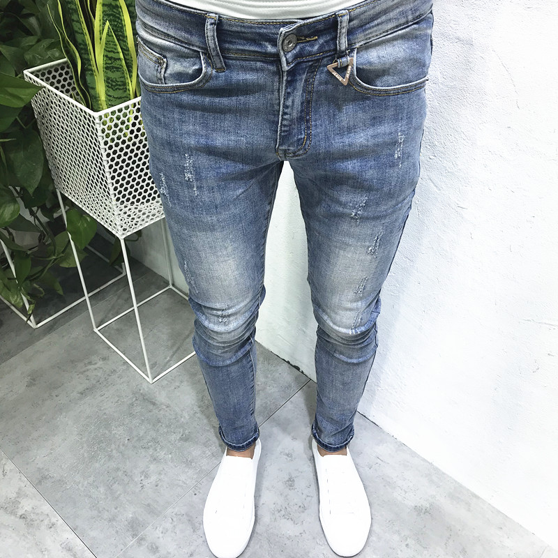 Chú mèo Xia Han Slim mèo phải có đôi chân nhỏ bút chì màu xanh nhạt quần dài anh chàng xã hội nhanh tay lưới màu đỏ chic sang trọng shop thời trang nam