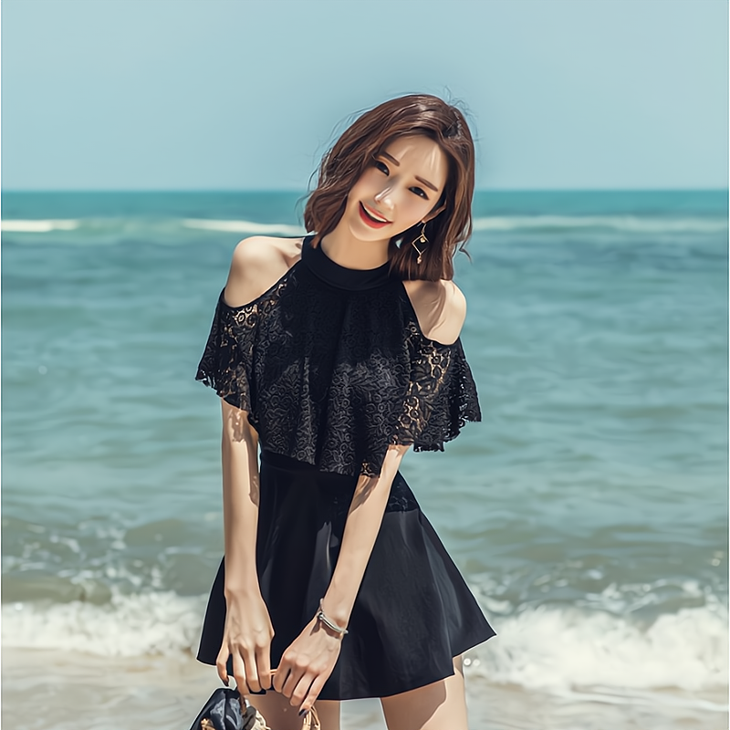 Swimsuit women's summer 2022 new Korean skirt-style cover belly is thin and conservative fat mm large size one-piece hot spring swimsuit