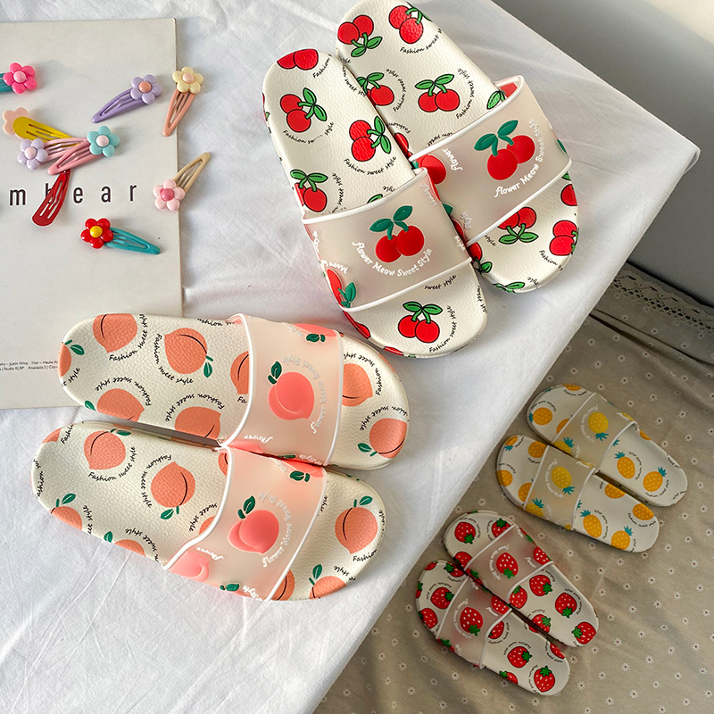 Cute Cartoon Fruit Flat Bottom Slippers Beach Shoes Woman Outwear Home Bathroom Bath 100 lap sandals Herringbone drag