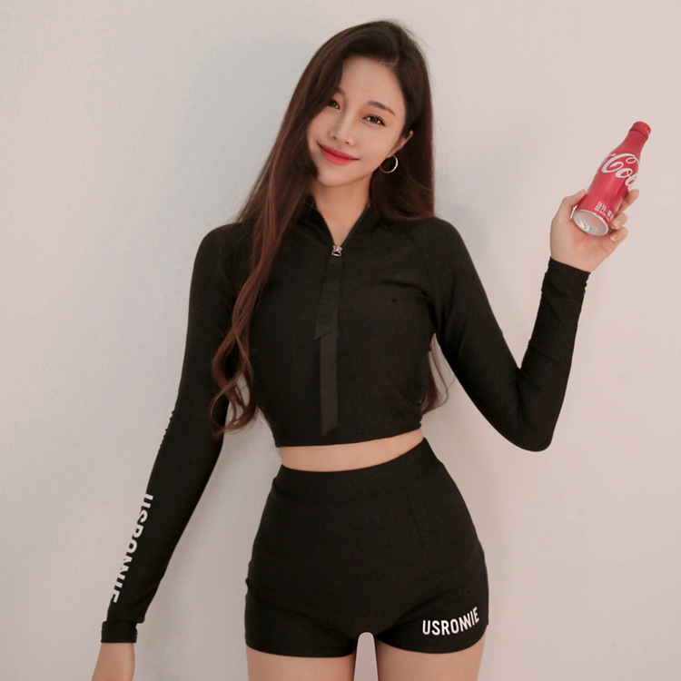 Swimsuit women's summer 2022 new high-end conservative slimming belly cover two-piece long-sleeved sunscreen boxer gathered swimwear
