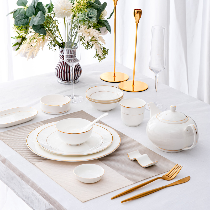 Bone porcelain Phnom Penh tableware western food bowl high-end hotel table set dining room hotel with ceramic custom logo