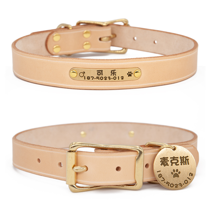 Dog collar handmade custom lettering anti-lost dog tag cat collar bib collar set leather rope chain small medium and large