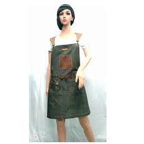  Barber shop technician special denim material apron middle work clothes operating clothes Hot dye clothes apron Hair salon hair dye