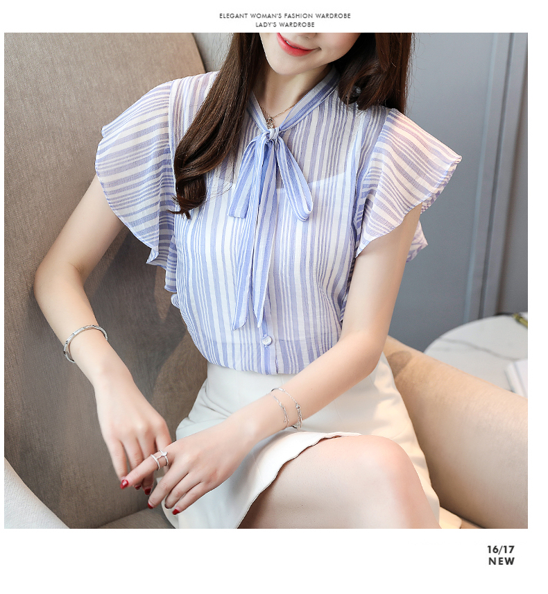 VK旗艦店 韓系襯衫設計感超仙女條紋短袖上衣