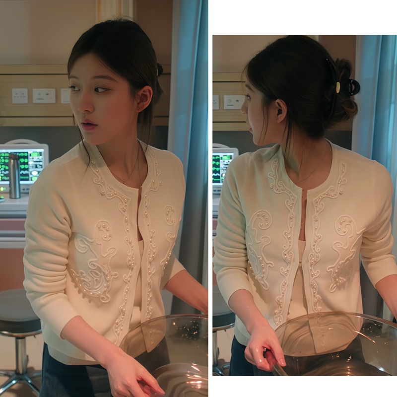 Xu Meiyang, Xu Yan, and Zhao Lusi All Wear the Same White Heavy-Duty Rhinestone-Embellished Round-Neck Chanel-Style Knitted Cardigan Sweater Jacket