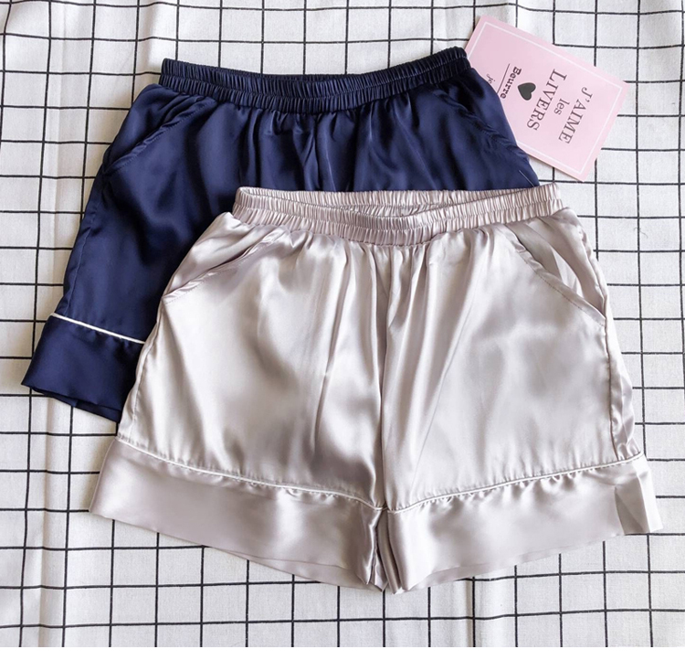 Bộ đồ ngủ Nhật Bản Quần short mùa hè của phụ nữ Silk Thin Loose Ice Silk Satin Casual Home Quần Band Band Home mặc quần lửng nữ