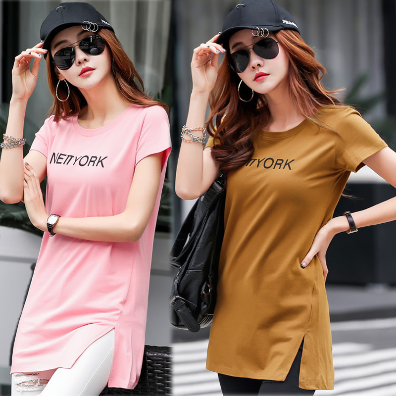 Plus-Size Loose Slit Short-Sleeve T-Shirt for Women, Stylish Summer Versatile Printed Letter Niche Top, Mid-Length T-Shirt Plus-Size Loose Slit Short-Sleeve T-Shirt for Women, Stylish Summer Versatile Printed Letter Niche Top, Mid-Length T-Shirt