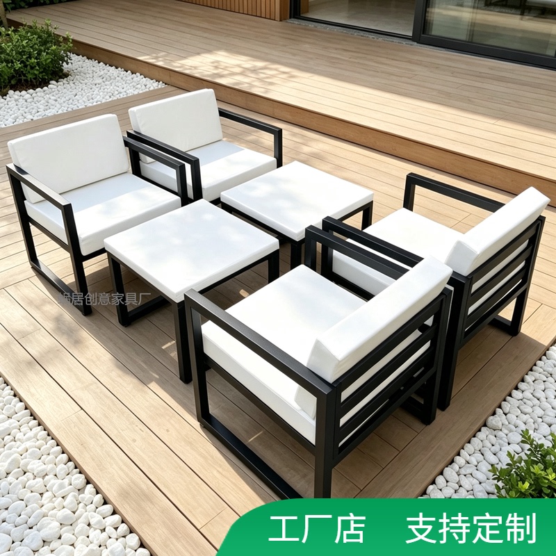 Outdoor Table and Chair Set Four-Seat Sofa Coffee Table Combination Galvanized Steel Stainless Steel Courtyard Balcony Waterproof Sun Protection Outdoor Table and Chair Set Four-Seat Sofa Coffee Table Combination Galvanized Steel Stainless Steel Courtyard Balcony Waterproof Sun Protection