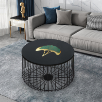 Outdoor coffee waterproof sunscreen living room rock board stained glass round iron pumpkin tea table