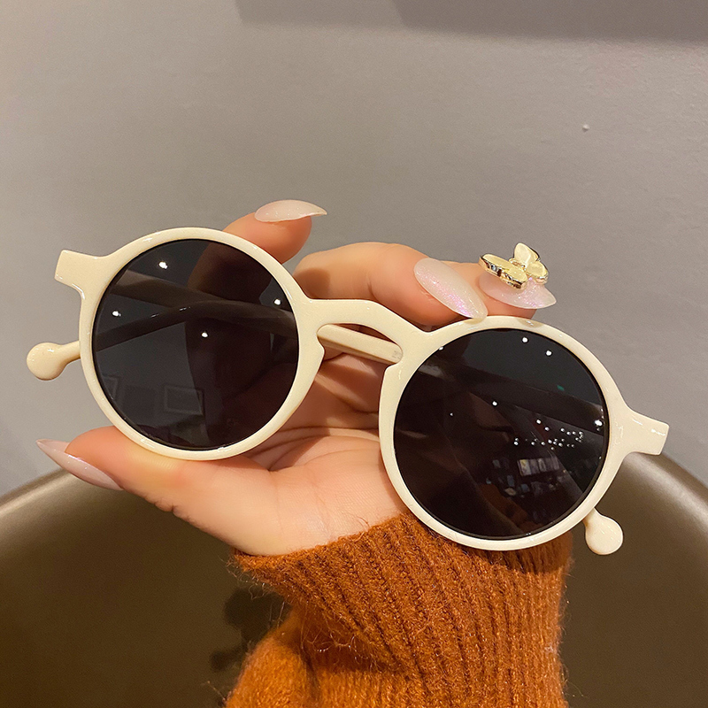British Style [Top Luxury] Coss Koko Retro Off-White Frame Round Women's Sunglasses for Small Faces and Round Faces, Uv Protection