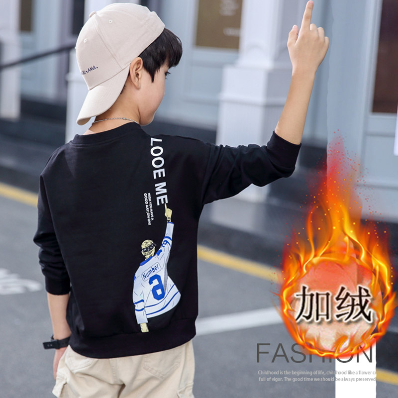 Boy Necropolis Plus Suede Warm 2022 New Autumn Winter Clothing Children Long Sleeve T-shirt CUHK Boy Boy Autumn Clothes Outside 9