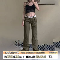 Rockmore [Индустриальные отходы земли ветер] Jun Green Low Low Gong Jane Pants Hot Girl делает старые варианты прямых брюк.