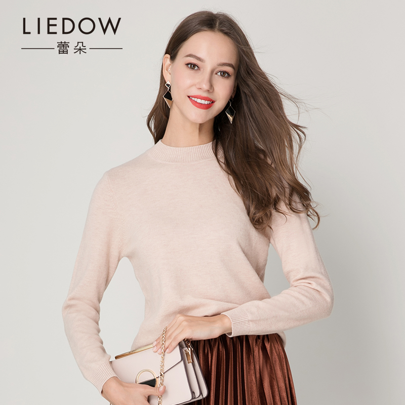 LIEDOW/蕾朵2019冬新款打底针织衫修身显瘦套头针织衫女 100%羊毛