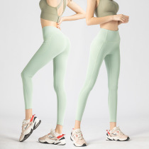 Spot pocket yoga pants for women cross-border peach high-waist hip-lifting elastic running bottoming sports fitness tights for women