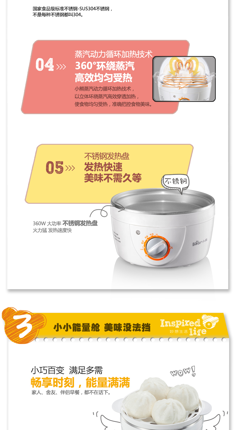 nồi lẩu điện mini bosco Gấu / gấu ZDQ-2151 nồi trứng hấp trứng thời gian đa chức năng hẹn giờ tự động tắt nguồn chính hãng - Nồi trứng cả nấu mì lock&lock