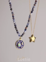 Loslie ｜ Deep Blue Star Empty Natural Goldstone Star Star Moon Titanium Steel Steel