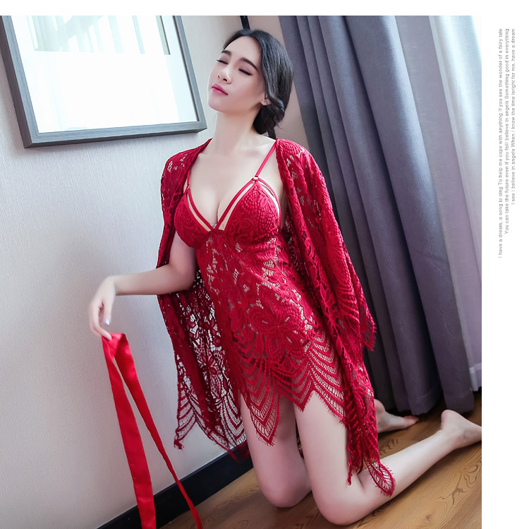 Quần áo gợi cảm ba mảnh phù hợp với ba điểm cám dỗ đồ ngủ ren tâm trạng người đam mê đồ ngủ phối cảnh gợi cảm bộ dài tay nữ
