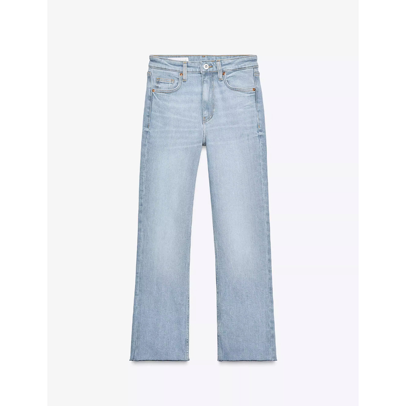 Summer New Product Light Blue Casual Simple High Waist Ankle Straight Slim Fit Versatile Long Jeans 0541017