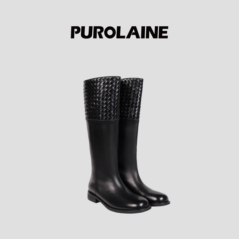 【Celebrity Style】Purolaine Theories Minimalist Woven Straight High Heel Long Boots