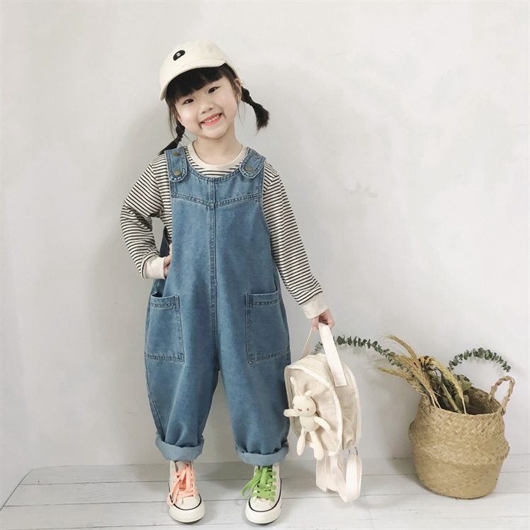 Girl Cuddling Bag Pants Jeans Long Sleeve T-shirt Male And Female Child Fall New Korean Version 100 Hitch Loose Casual Pants Long Pants