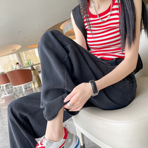 Black Sky Silk Jeans Woman Summer Thin 2022 New high waist pituitary straight cylinder loose large size wide-legged pants