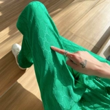 Зеленые шелковые летние тонкие штаны для отдыха, высокая талия, подходит для подростков, свободный прямой крой