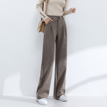 Woolen wide-leg pants womens autumn and winter 2021 new pants high-waisted loose mopping and velvet straight trousers