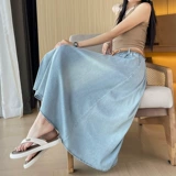 Тонкая шелковая джинсовая юбка, высокая талия, свободный крой, подходит для подростков, А-силуэт