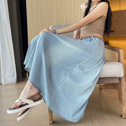 Тонкая шелковая джинсовая юбка, высокая талия, свободный крой, подходит для подростков, А-силуэт