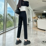 Джинсы, осенние приталенные черные штаны, свободный прямой крой, высокая талия, подходит для подростков