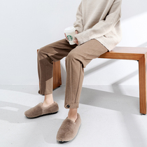 Woolen pants childrens straight tube loose autumn and winter thickened high waist thin Joker nine-point Harlan radish pipe pants