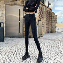  Black jeans for women to wear outside 2021 new spring and autumn high waist tightness thin and high stitching small feet pencil pants