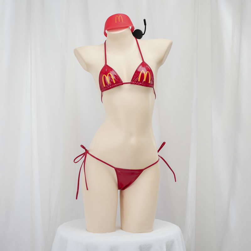 Leather Maiji Bikini, Gold Arch Patent Leather Glossy Lace-Up Lingerie, Two-Dimensional Private Photo Shoot Sleepwear