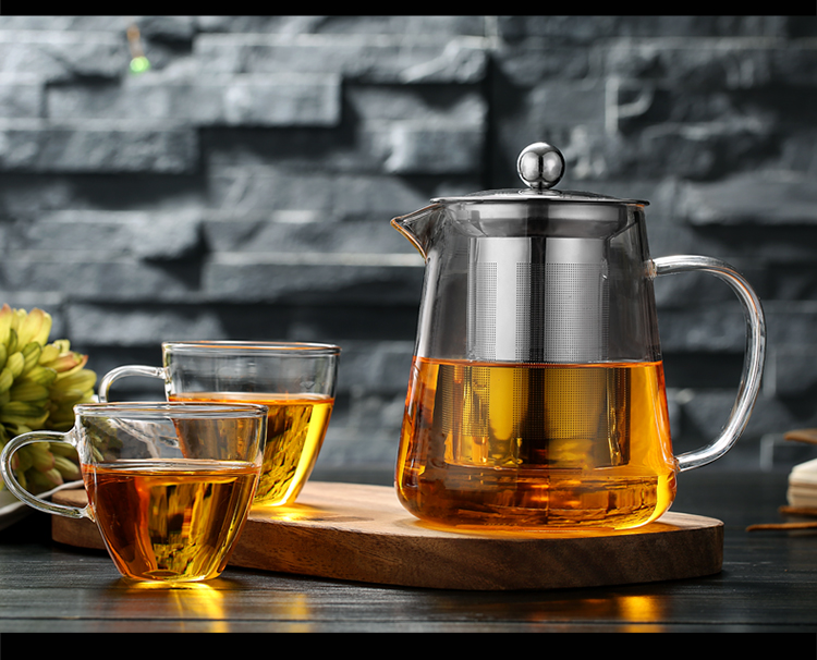 Dày thủy tinh chịu nhiệt hoa ấm trà thép không gỉ lọc tách trà chống cháy nổ nứt ấm trà tea set