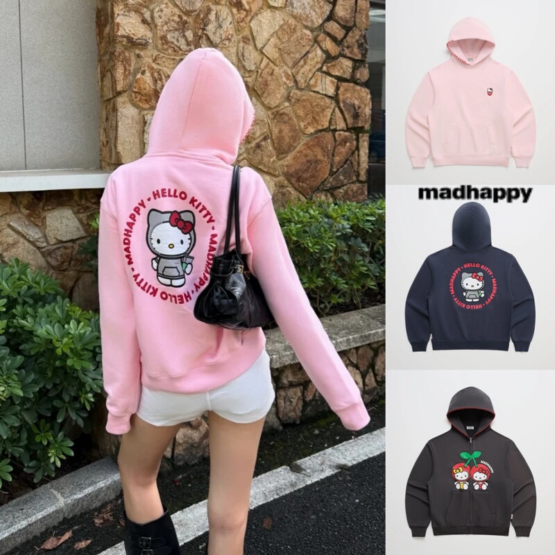 American Genuine Madhappy Kitty Sweatshirt with Cute Kitten Print and Thick Fleece Hoodie, 26 Autumn and Winter Models