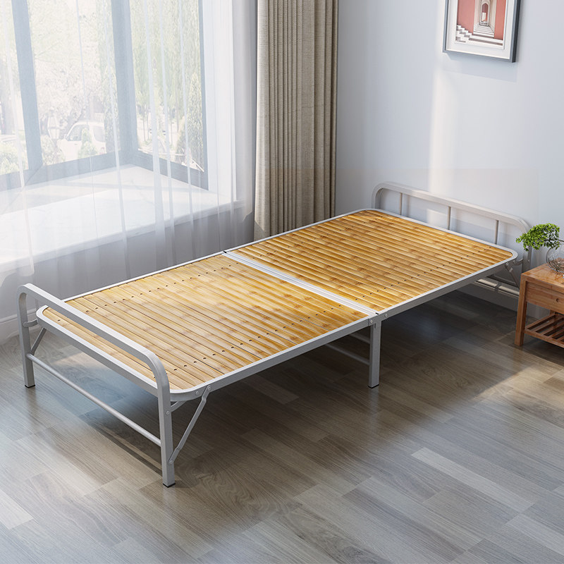 Naiwei bamboo bed folding bed single bed rental house household double folding strong and durable simple steel frame bamboo board bed