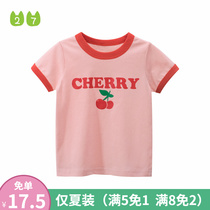 27home Korean version of childrens clothes Summer foreign air girl round collar pure cotton short sleeve T-shirt half sleeve child blouse clothing