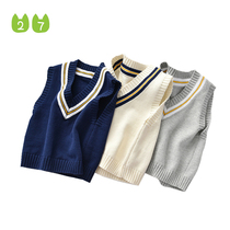 27home kidsautumn fitted knitted sweater V collar sleeveless college wind children pure color trekking vest waistcoat pure cotton