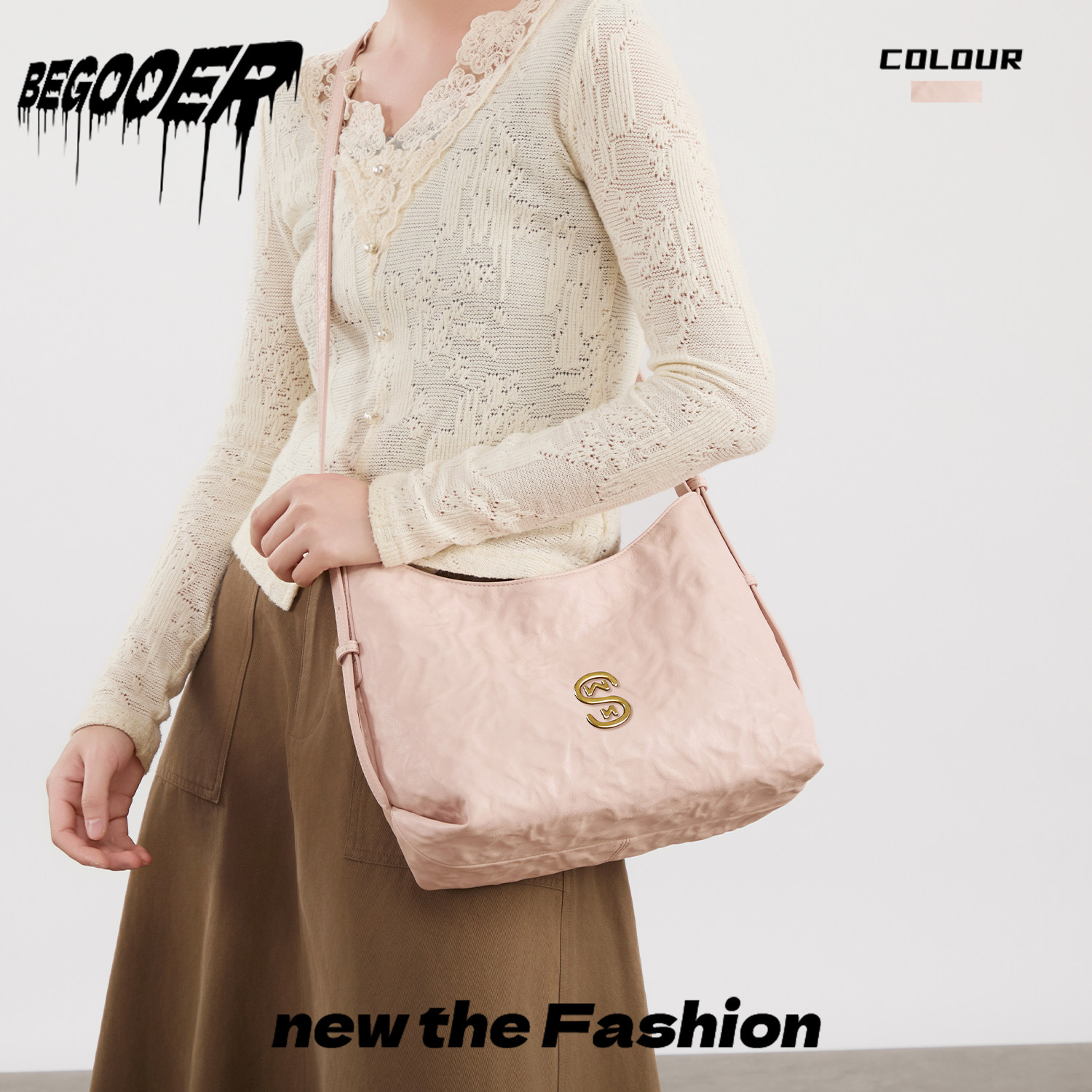 BEGOOER Summer Sakura Pink Commuter Tote Bag for Women 2026 New Large Capacity Fashion Grained Leather Shoulder Bag - Thumbnail 5