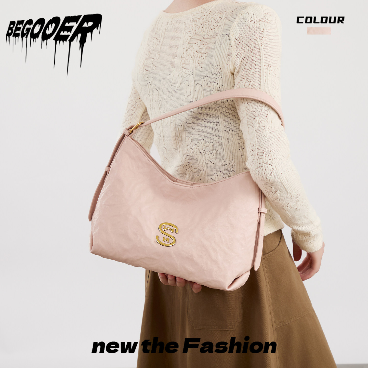 BEGOOER Summer Sakura Pink Commuter Tote Bag for Women 2026 New Large Capacity Fashion Grained Leather Shoulder Bag - Thumbnail 4
