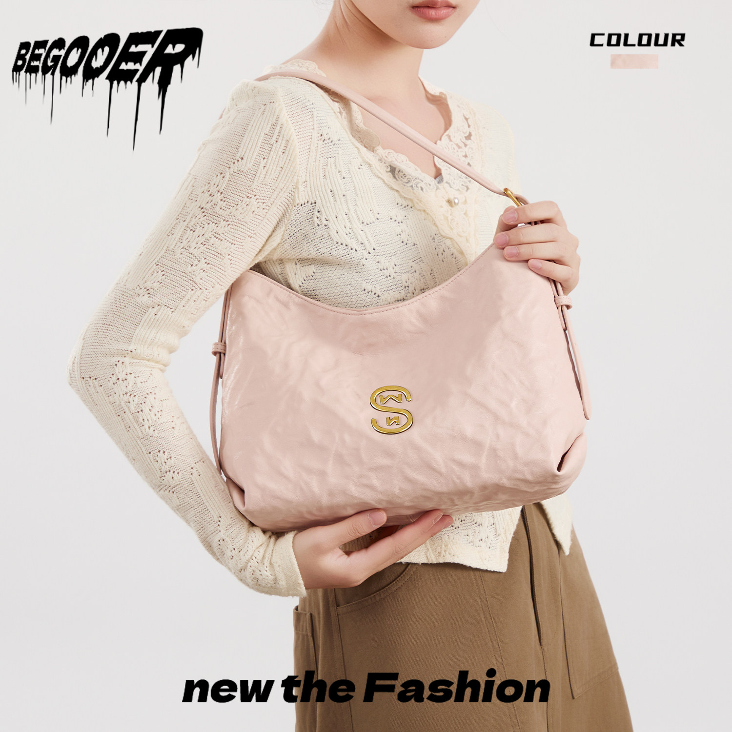 BEGOOER Summer Sakura Pink Commuter Tote Bag for Women 2026 New Large Capacity Fashion Grained Leather Shoulder Bag - Thumbnail 3