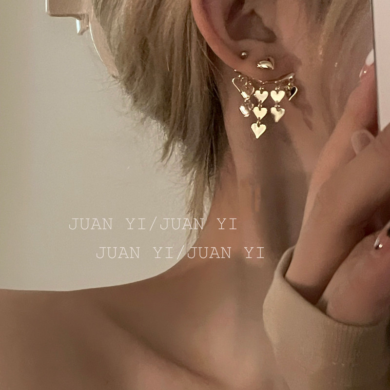 A two-wear ~ Japanese and Korean fashion gold-plated metal earrings niche premium sense of exquisite and versatile sweet love stud earrings